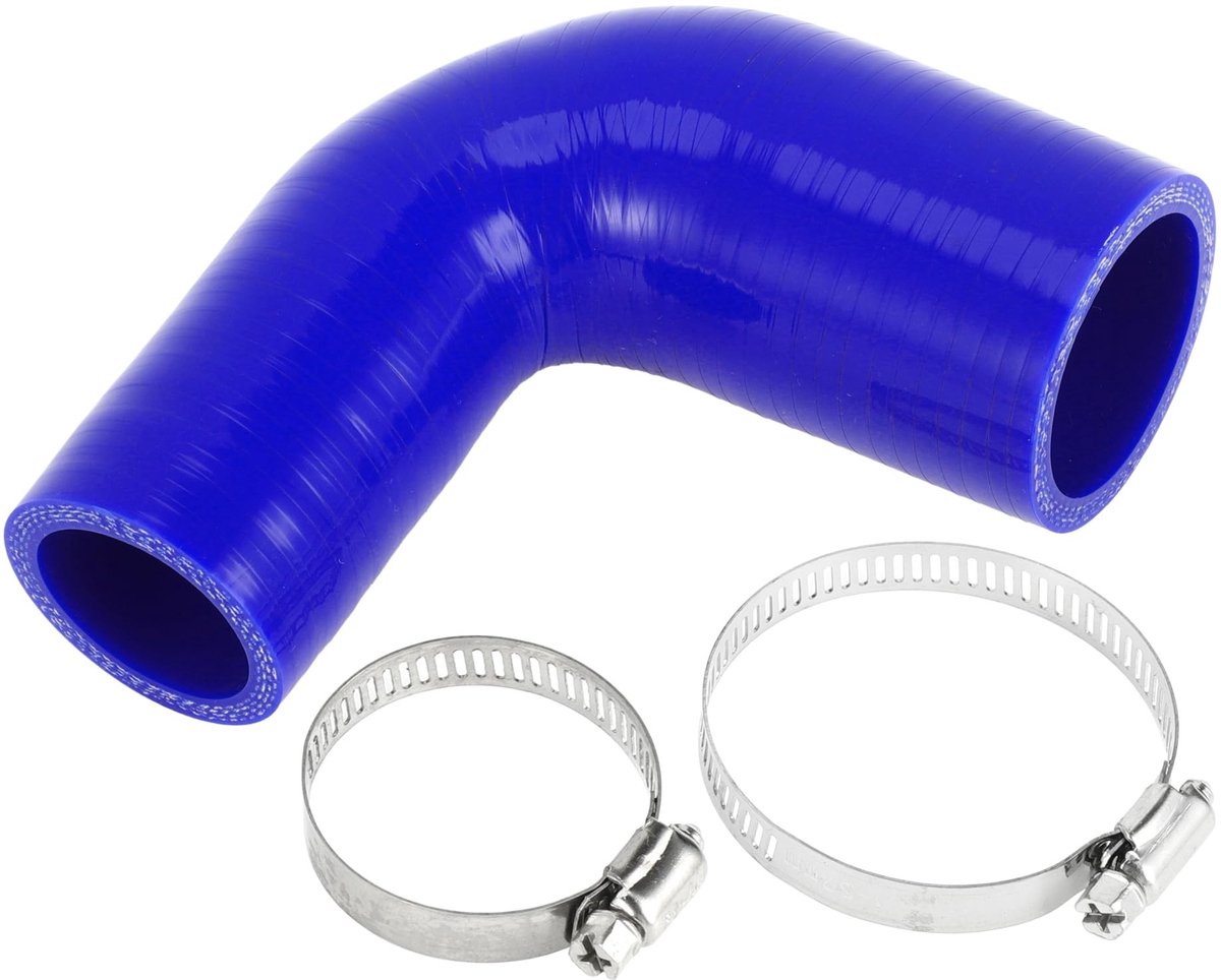 Dailygoods- Siliconen Slang 90 Graden - Binnendiameter 32mm/42mm - Blauw - Meerlaags Geweven Doek - Bestand tegen Hoge Temperatuur - Inclusief Klemmen - Koelslang