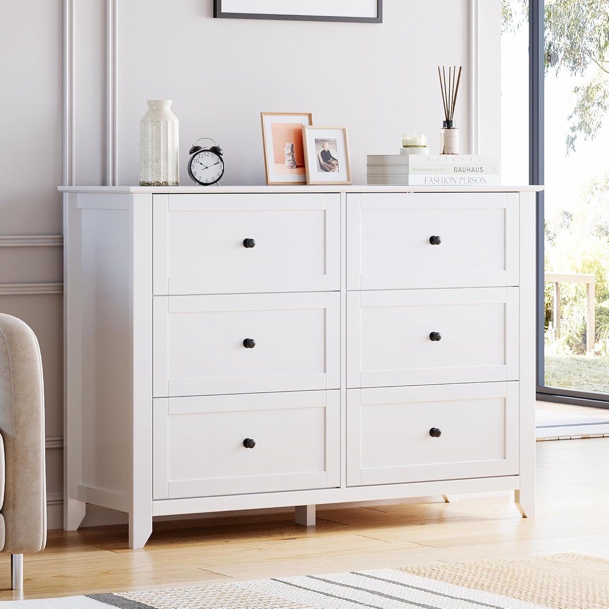 Ladekast met 6 Lades - Commode - Modern Design - Wit- 106 cm Breed - Ook te gebruiken als TV-meubel - Voor Slaapkamer & Woonkamer - 106x40x80 cm