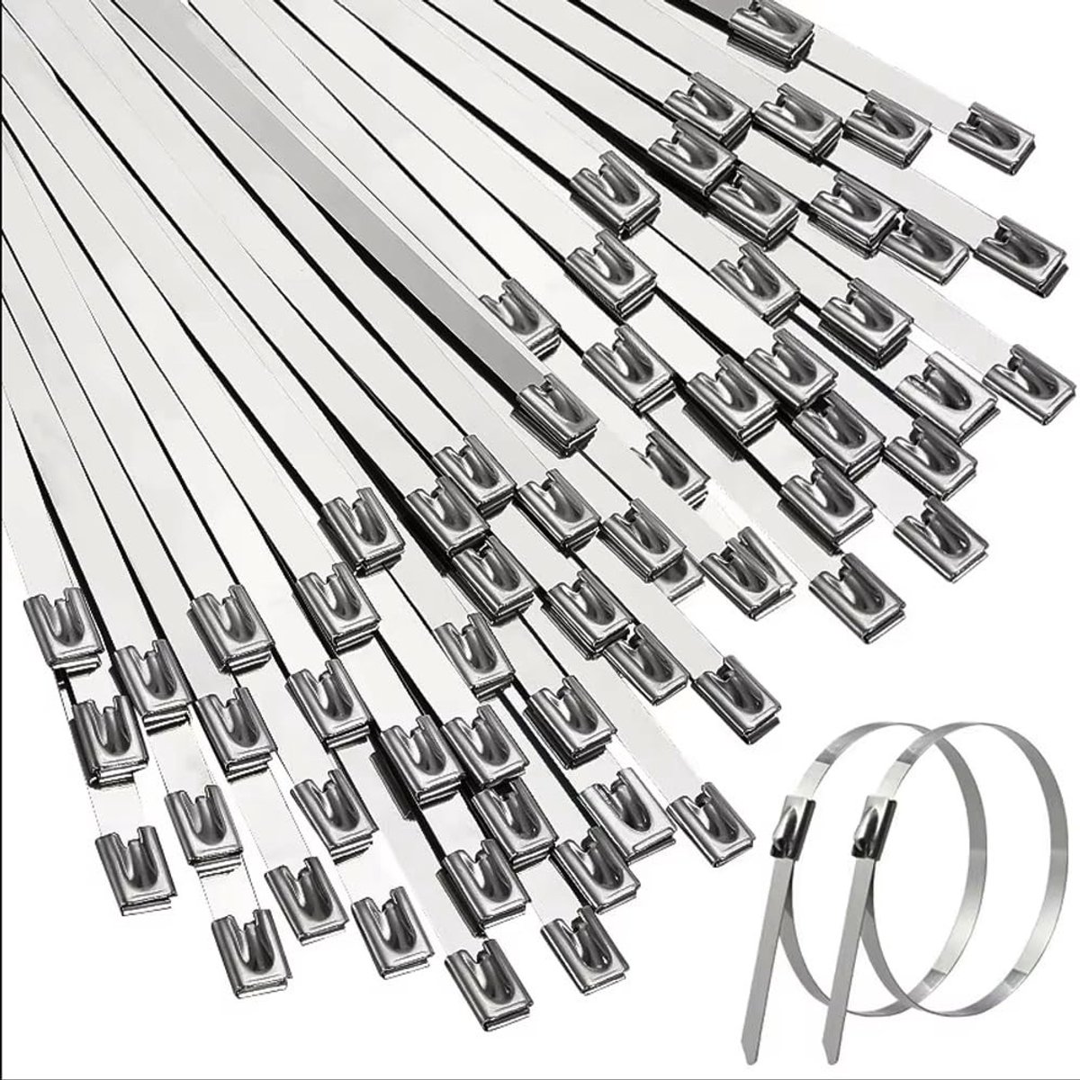 Dailygoods- Kabelbinders 100 Stuks - Roestvrij Staal - 150 x 4.6 mm - Schokbestendig - UV Bestendig - Voor Hoge Temperatuur - Max. 100 kg Treksterkte - Metaalkabelbinders