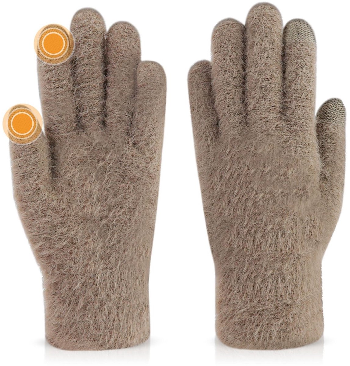 Dailygoods- Winterhandschoenen Warm - Kunstmatig Minkhaar - Touchscreen - Elastisch - Grijs/Kaki - Afmetingen 20 x 10,5 cm - Handschoenen