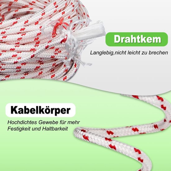 Dailygoods- Startkabel 10 meter - Vervangingstouw voor grasmaaiers/trimmers - Geschikt voor motorzagen/sneeuwblazers - Polyester materiaal - Lichtgewicht 110 g - Gevlochten met glad oppervlak - Starttouw van Dailygoods — afbeelding 2