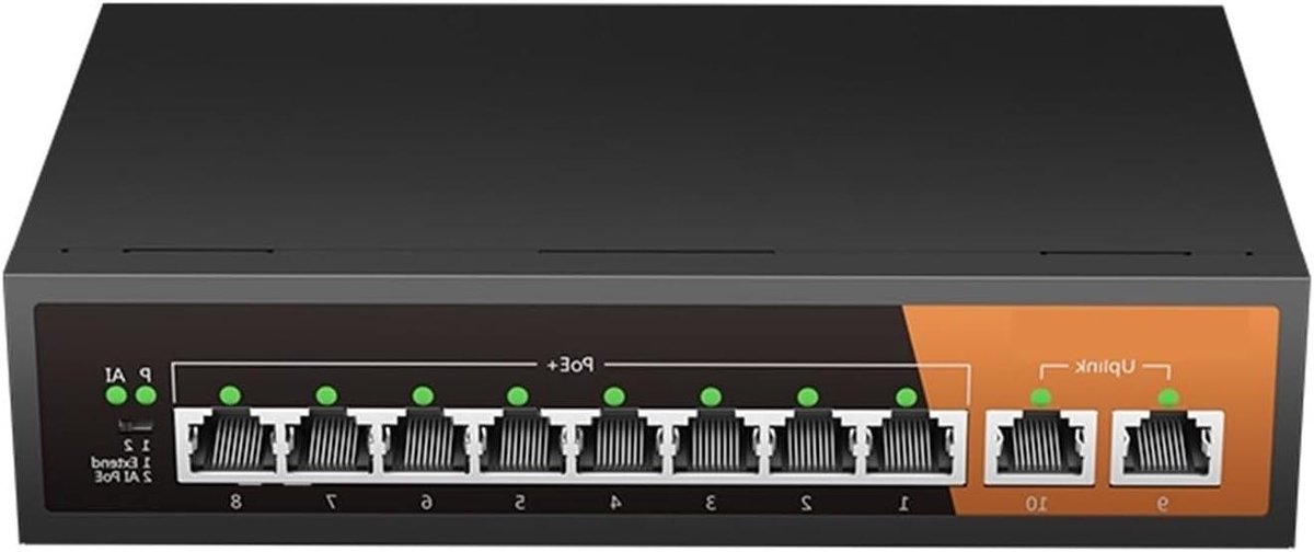 Ethernet Switch - Netwerk Hub - Netwerk Uitbreiding - 8 POE Poorten - 10 Poorten - Zwart