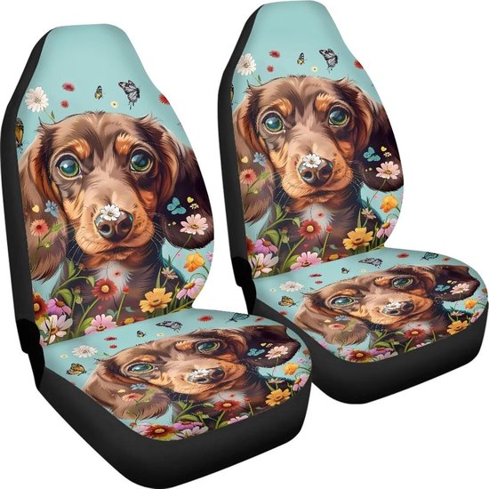Autostoelhoes - Universele Beschermer - Auto Interieur - Stijlvolle Print - 47.5 x 49.5 cm - Teckel Hond