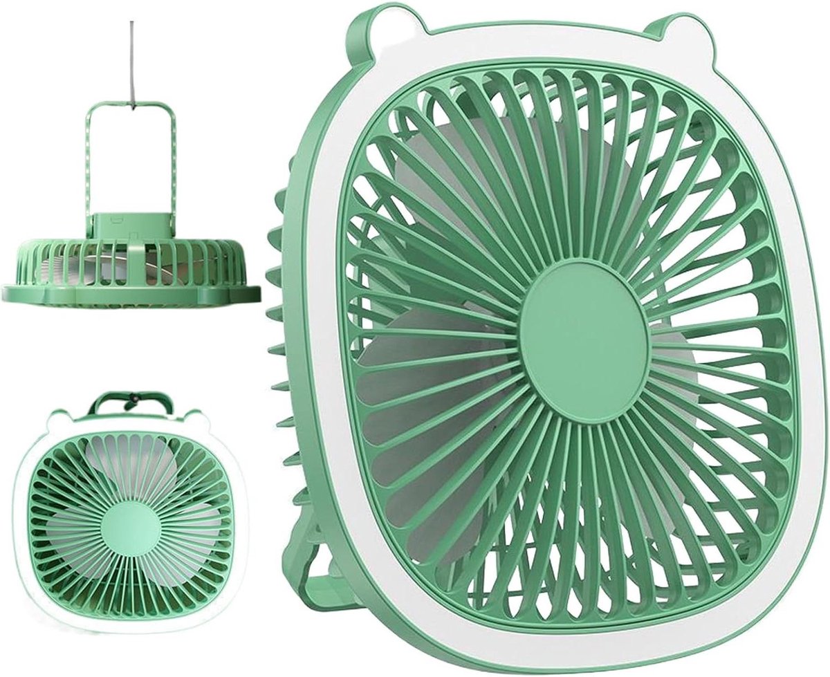 Mini Ventilator met Licht - Bureauventilator Oplaadbaar - Persoonlijke Koeling - Stille Luchtcirculatie - 322 g - Groen