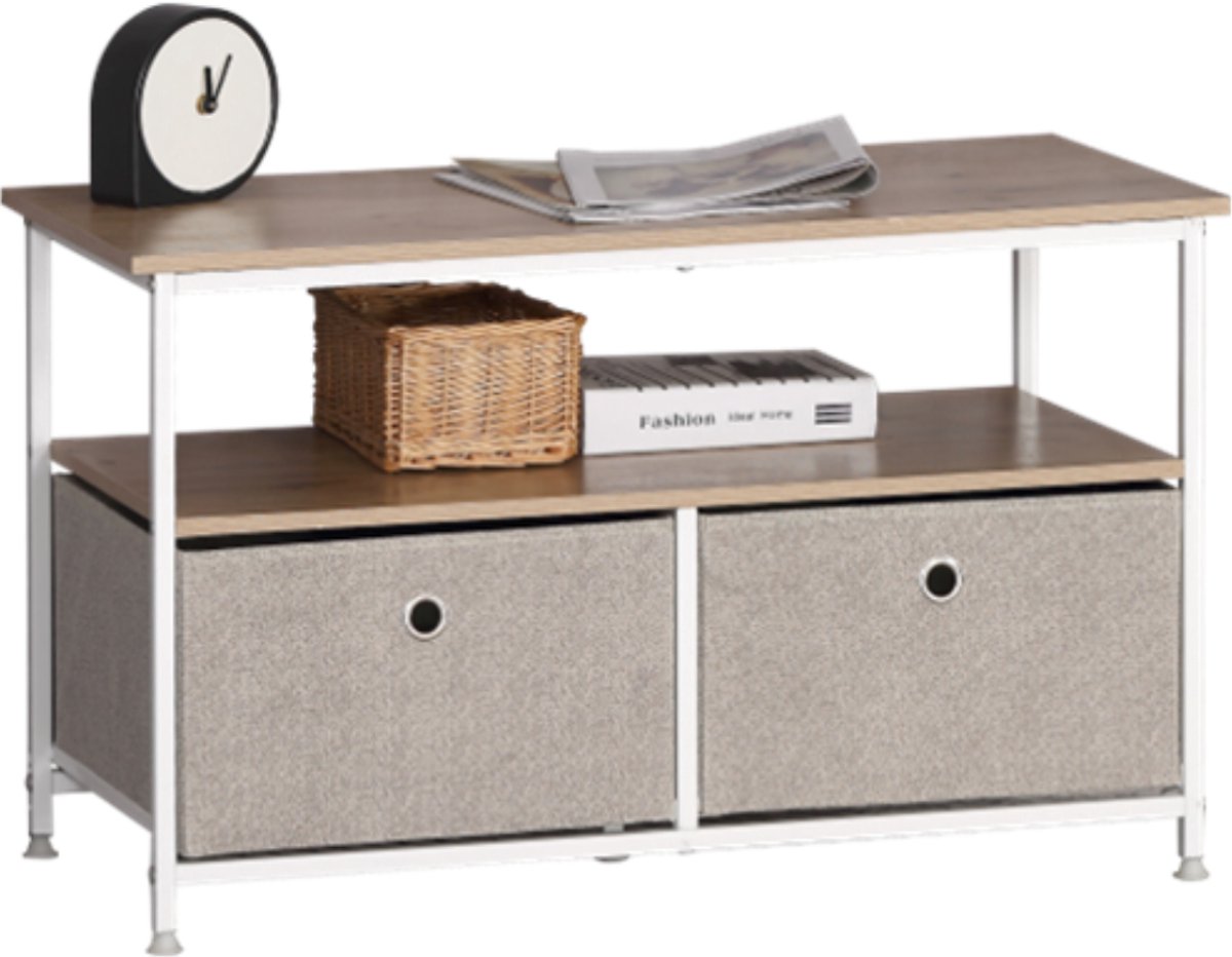 CALICOSY - Salontafel met 2 lades en 2 legplanken, licht eikdecor, L80 cm - LISA