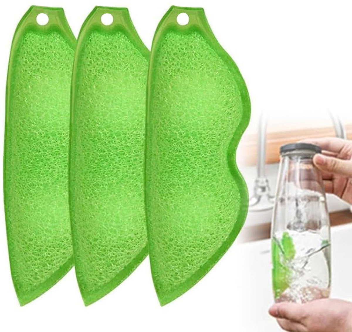 Dailygoods- Flessenreiniger herbruikbaar - Flessenborstel - Badspons - Sponshouder - 3 stuks - Geschikt voor glazen flessen - Spons