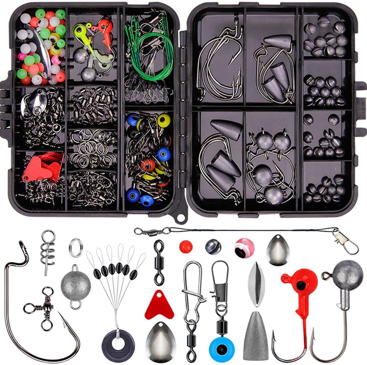 Dailygoods- Vishaakkit 257-delige set - Draagbare Visaccessoireskit - Corrosiebestendig - Organisatiebox - Voor zoet- en zoutwater vissen - Premium kwaliteit - Visgerei