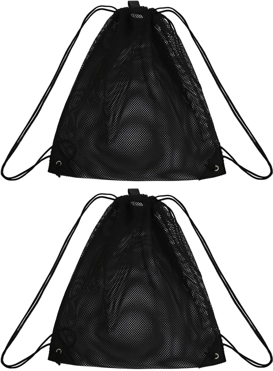 Dailygoods- Rugzak Mesh Design - 2 Stuks - Trekkoord - Zwart - Nylon - 45x40 cm - Duurzaam en Ademend - Sporttas