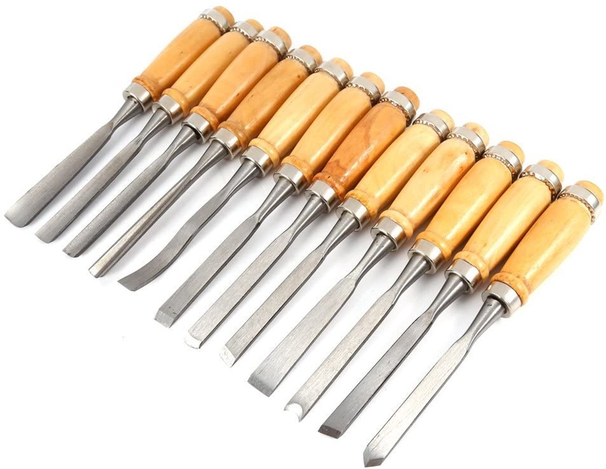 Dailygoods- Handschaarset 12-delig - Professioneel Gereedschap - Houtsnijwerk - Hoogwaardige Houten Handgrepen - Scheermesscherpe Messen - Oprolbare Koffer - Houtbewerkingsgereedschap