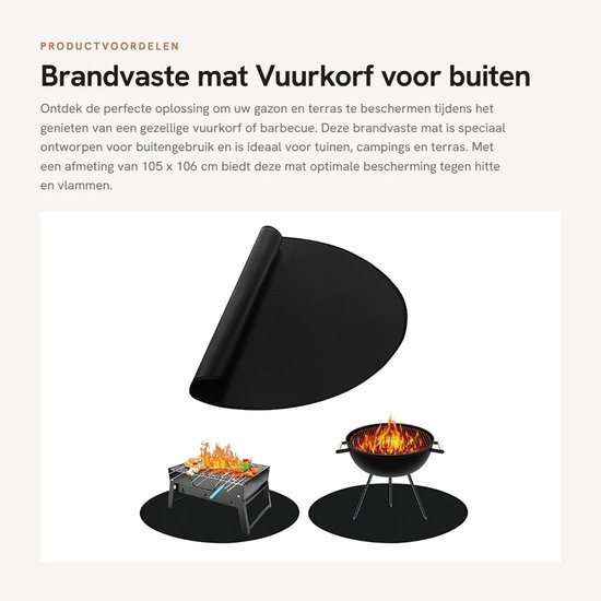 Vuurkorfmat, 105 x 106 cm ronde vuurvaste mat, vuurkorf voor buiten, opvouwbare vuurplaats, grillmat, resistente terrasgrillmat voor terrasplanken, gras, gazon, achtertuin en buitencamping van Merkloos	 — afbeelding 5