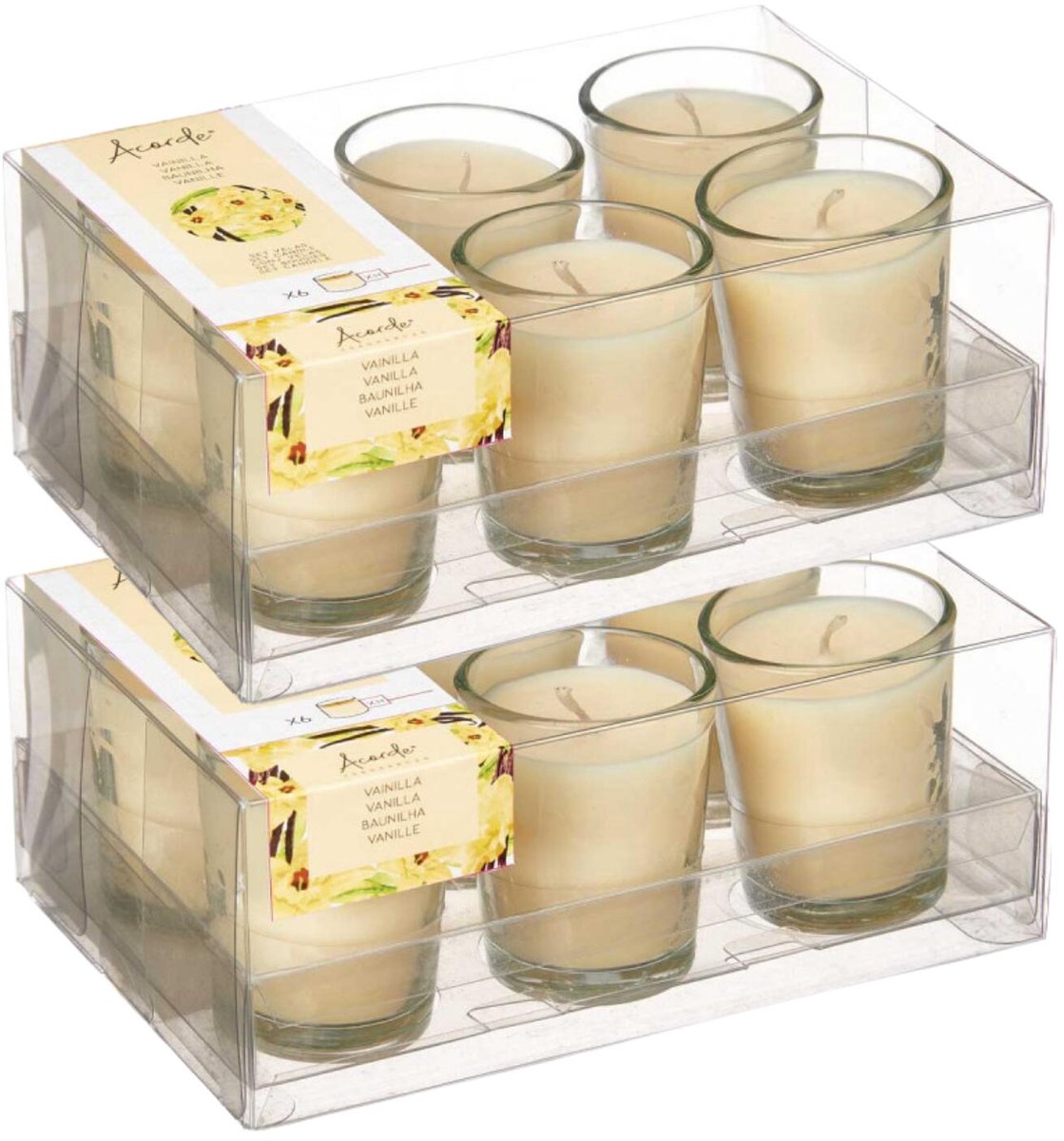Arte r Arte regal geurkaarsen - 12x - vanille geur - licht geel - 8 branduren - in glas - aroma kaars Lichtgeel