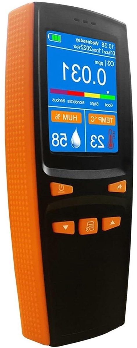 Draagbare Ozon Detector - O3 Meter Luchtkwaliteit - Luchtkwaliteit Meten - 2.8 Inch Kleurenscherm - 0-5PPM - Zwart Oranje