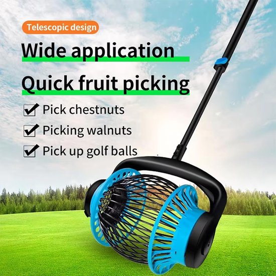 Telescopische Notenplukker - Fruitplukker Walnoten - Eikels Verzamelen - Verstelbare Lengte - 6 Liter Inhoud - Zilver — afbeelding 2