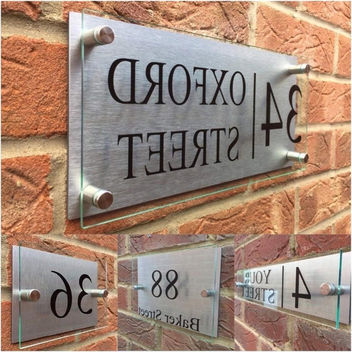 Huisnummer Adres Plaques Aangepaste Transparante Acryl Huisnummer Huisborden Deurplaten Plaques Met Zilver Aluminium Steunpaneel 985 (Maat: 14CM* 30CM)