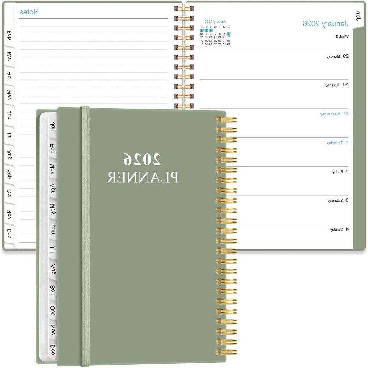 Planner 2025 - Week Maand - Organiseren Jaar - Dikke Inktvrije Bladen - 16.3 x 21.5 cm - Groen