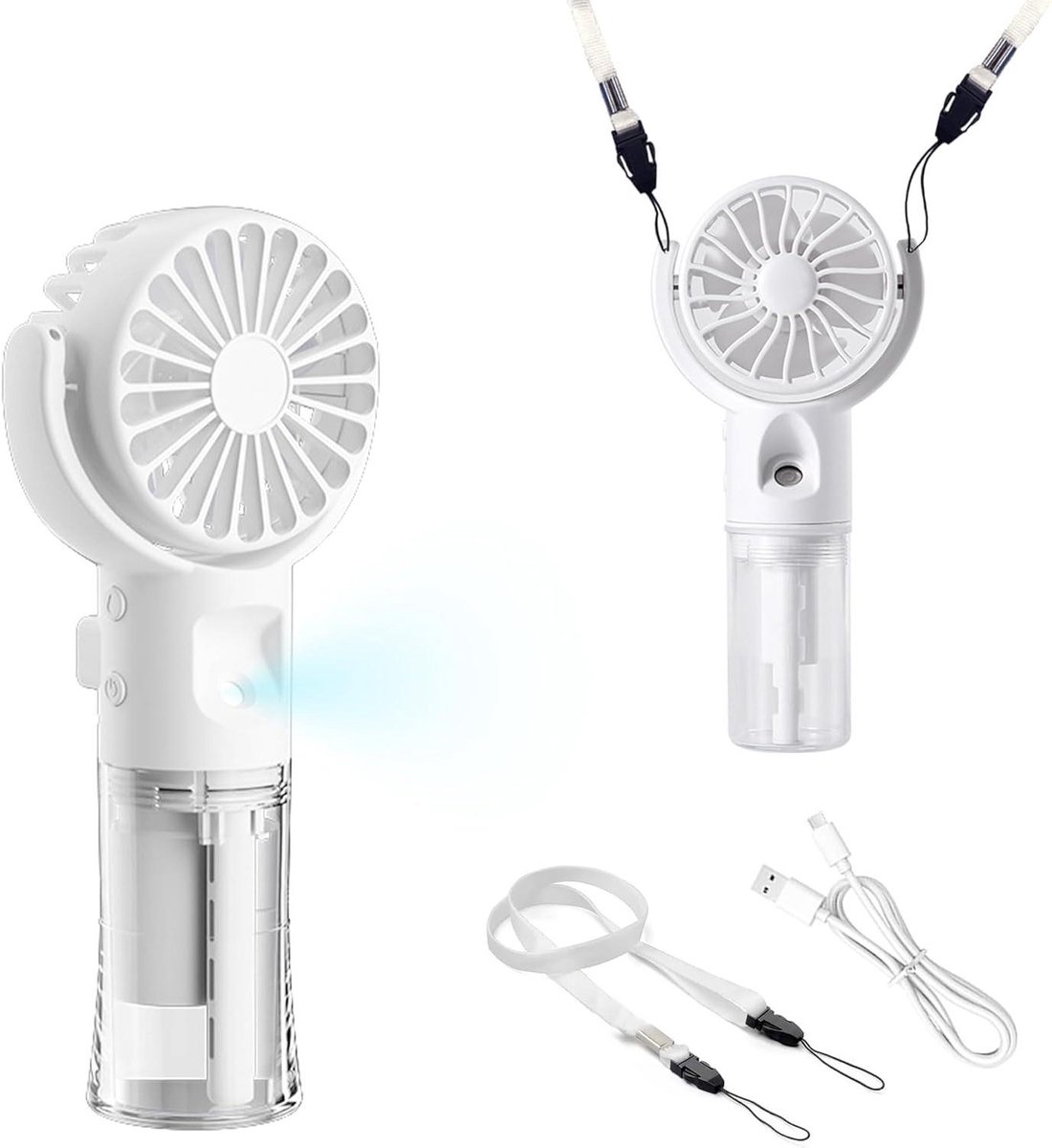 Mini-handventilator met waternevelspray, draagbare draagbare ventilator, 180 graden verstelbaar, USB oplaadbare ventilatoren, 4 windsnelheden, reisbenodigdheden, woon-werkverkeer buiten