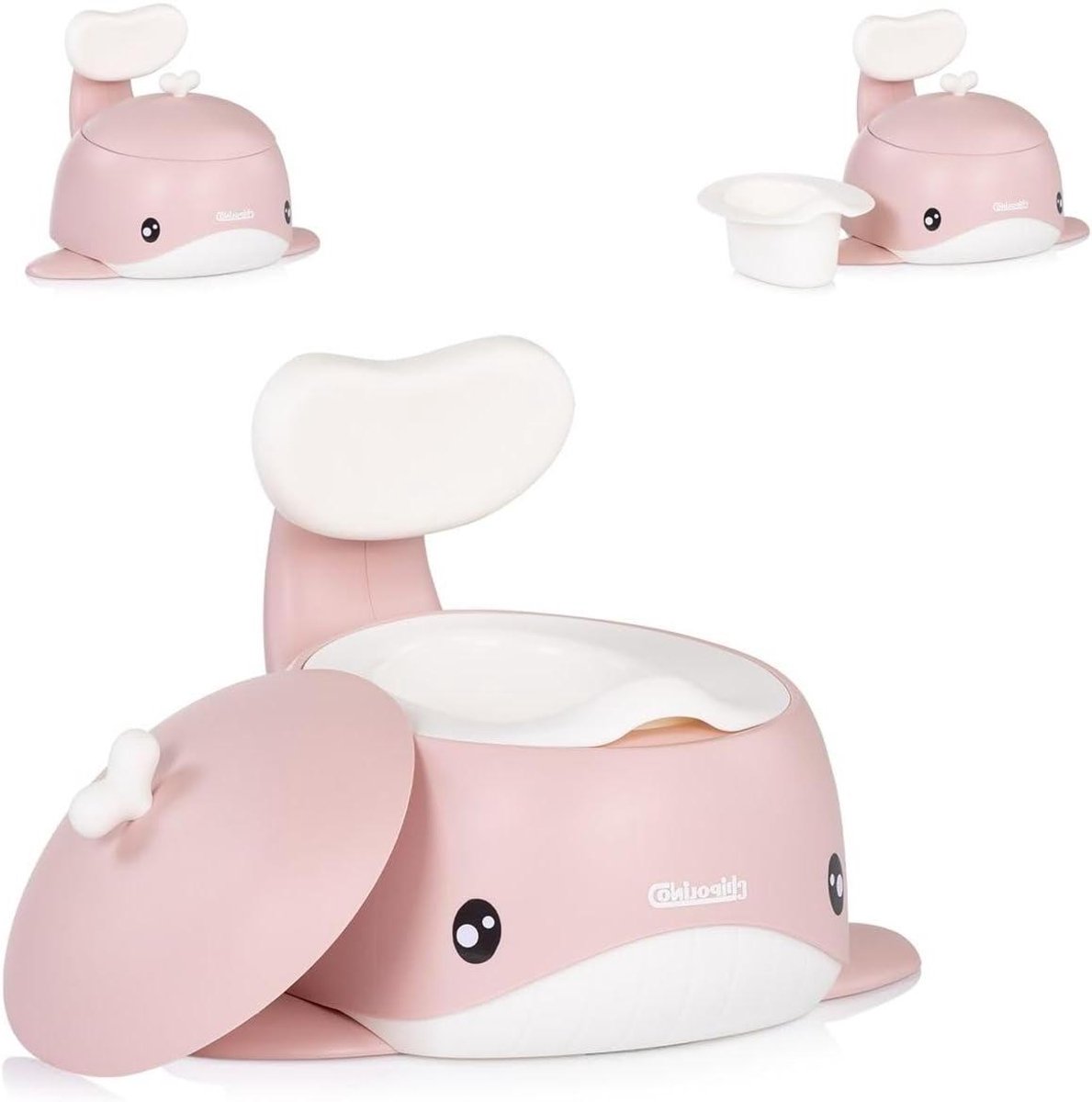 Chipolino Potje walvis binnencontainer toilettrainer deksel rugleuning 15 kg roze