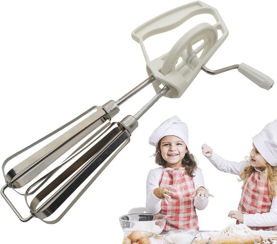 Handmixer met zwengel - Krankmixer eieren - Beslag kloppen - Roestvrij staal - 25.4L x 13.8W cm - Wit — afbeelding 5