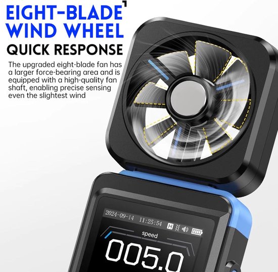 Digitale Anemometer - Windmeter - Windmetingen Verrichten - LCD Display - 180 x 60 mm - Zwart — afbeelding 5