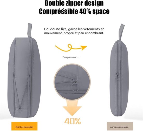 Reis Compressietassen - Koffer Organizers - Ruimte Besparen - Waterdichte Gabardine - 4 Stuks - Grijs — afbeelding 5