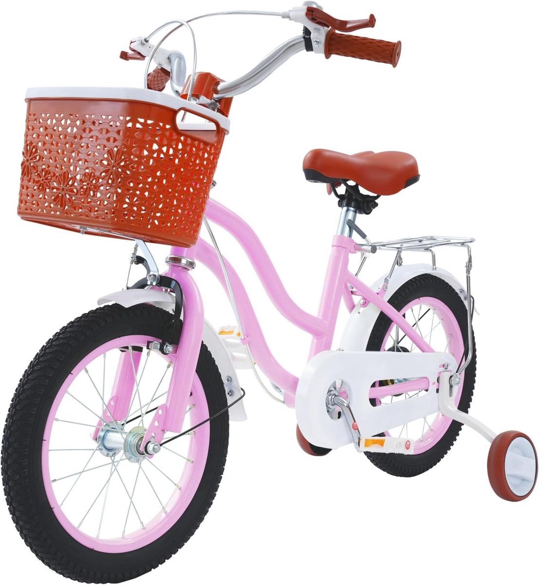 Kinderfiets Loopfiets met wielen Eerste fietservaring Met steunwielen 14 inch Roze