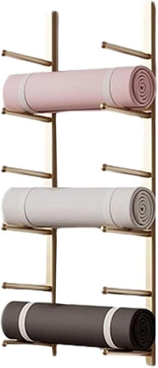 Fitnessrek - Opberger Yogamat - Home Gym Organisatie - Ruimtebesparend Wandmodel - 103 cm Hoog - Goud