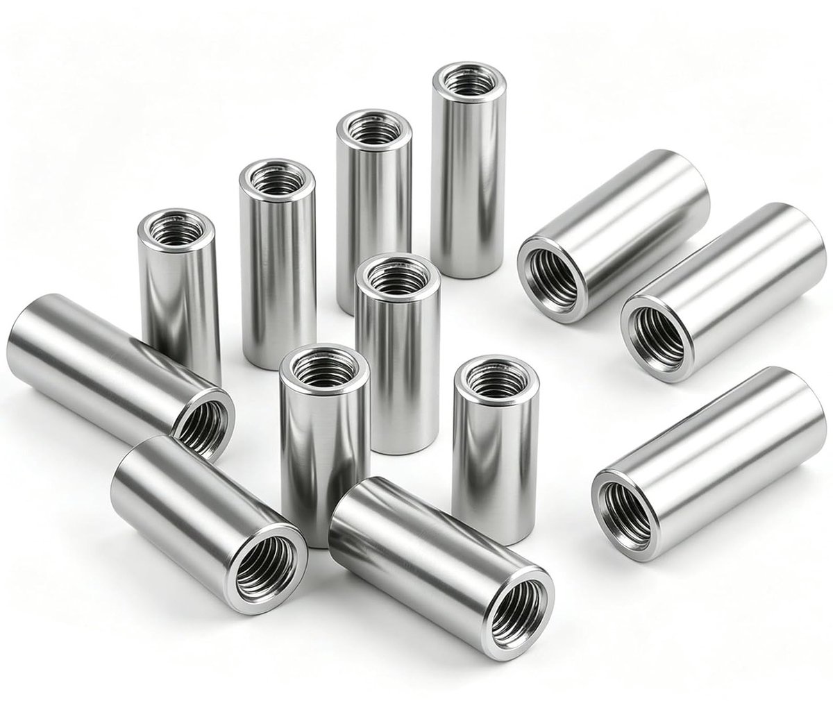 10 stuks lange M6 schroefdraadmoeren van 304 roestvrij staal, koppelingsmoeren voor machines en meubels, binnendraad en afstandsmof, 30 x 10 mm