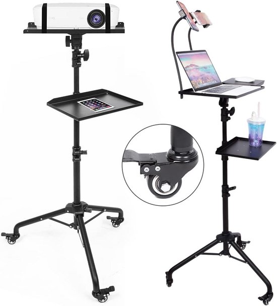 Projector statief verstelbaar 81-130 cm met wieltjes, stabiel driepoot beamer standaard voor laptop en apparatuur