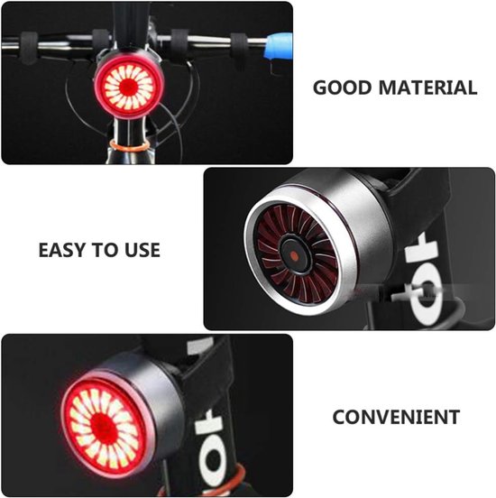 Fiets Achterlicht - Waarschuwingslamp LED - Veiligheidswaarschuwing Fietsen - Intelligente Sensor - 4 x 3 x 3 cm - Zilver — afbeelding 4