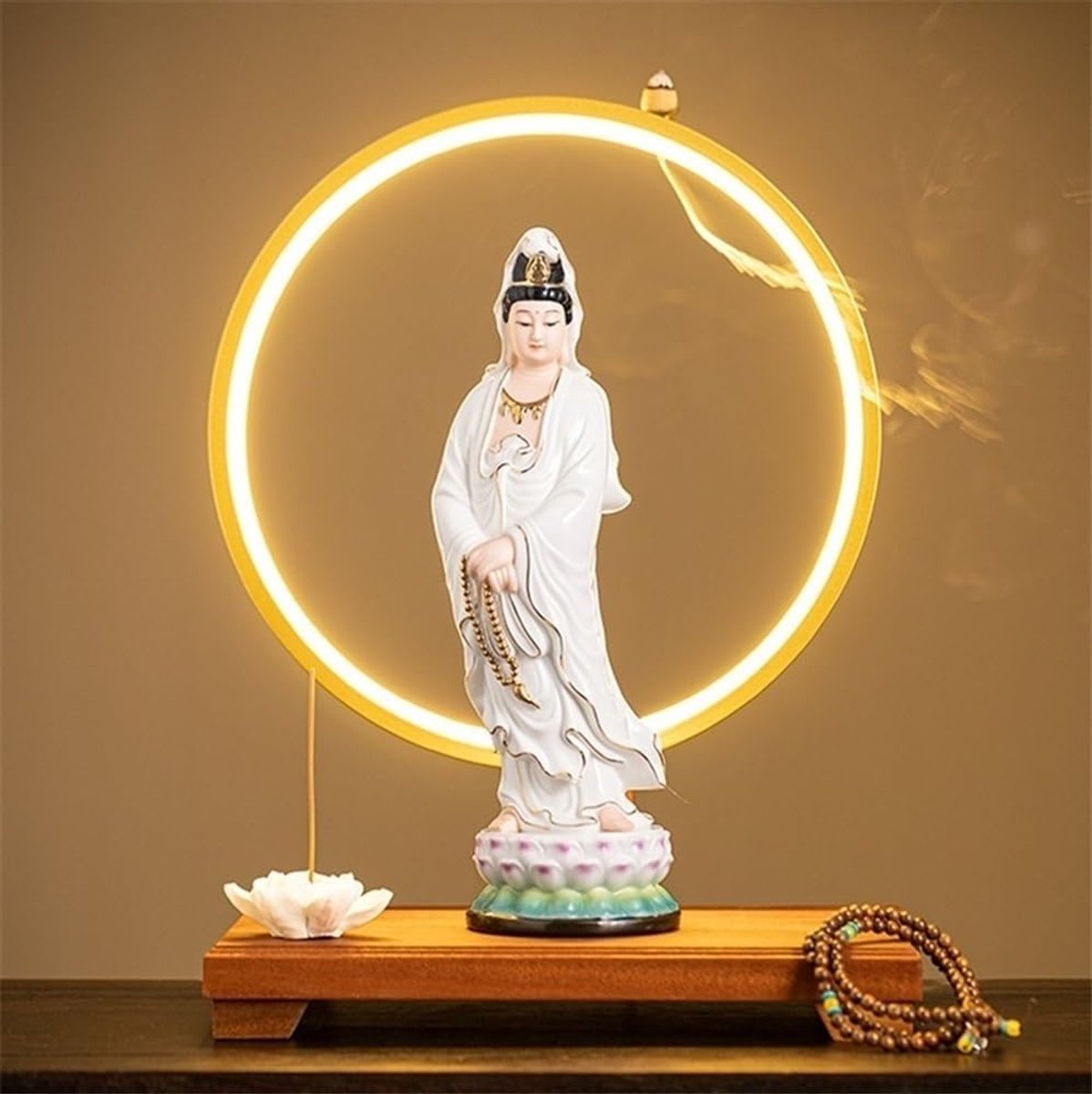 Boeddha beeld Witte keramische Boeddhabeeld Ornament Kantoor Woonkamer Zen Feng Shui Decoratie met Voet en Lichtring Feng Shui Decoratie thumbnail 4