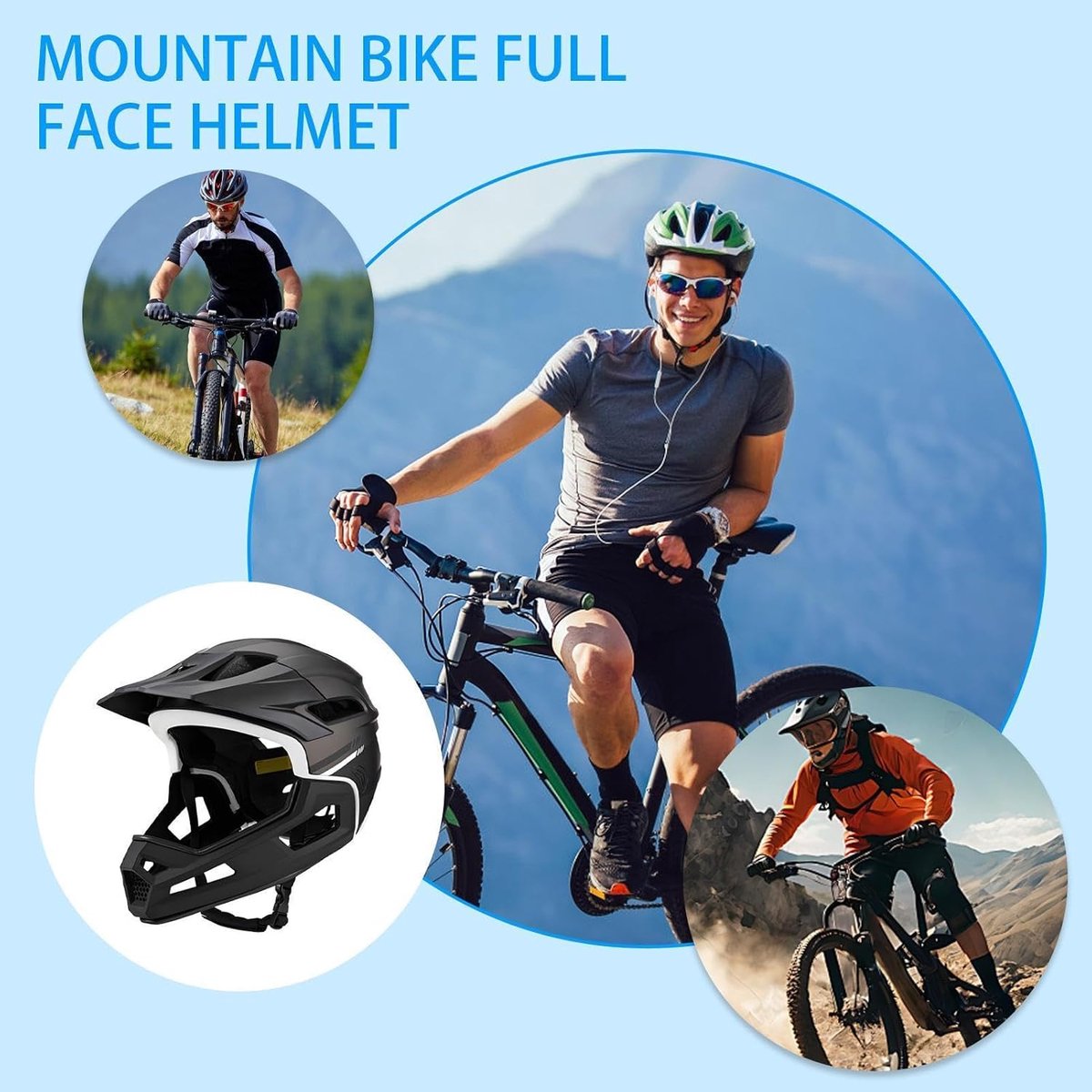 Mountainbikehelm - Fietshelm - Veilig Fietsen - Verwijderbare Kinbescherming - 58-62 cm - Zwart – foto 5