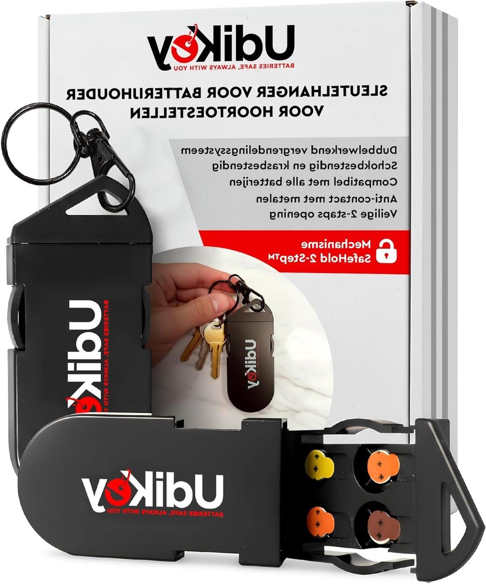 Batterijhouder Hoortoestel - Sleutelhanger Doosje - Batterijen Opbergen - Veilige Sluiting - 6 Compartimenten - Zwart