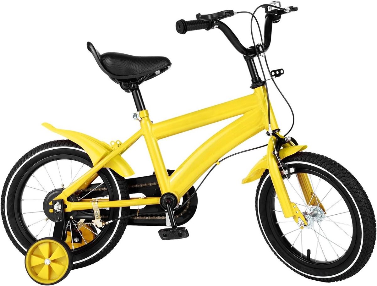 Kinderfiets Meisjes Loopfiets met trappers Eerste fietservaring Inclusief steunwielen 14 inch Geel