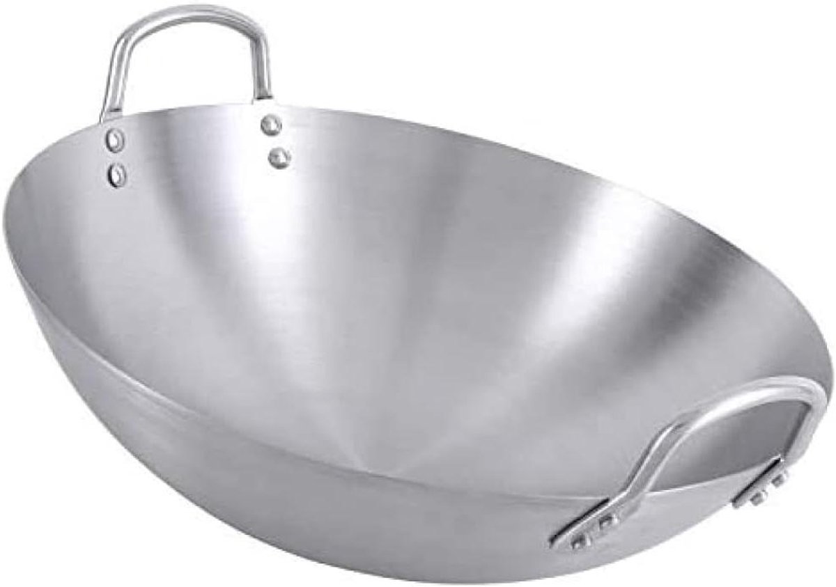 Wok Pan - Koekenpan - Grote Maaltijden - Antiaanbaklaag - 38 cm - Zilver