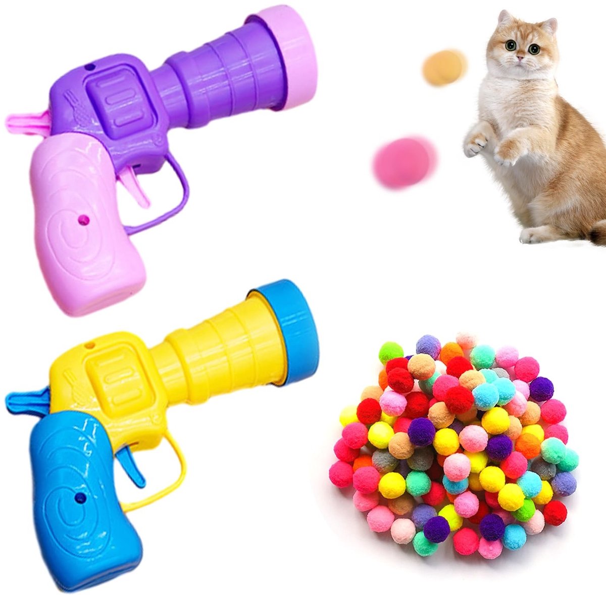 Dailygoods - Grappige Kattenspeelgoedpistolen met Pluche Ballen, Set van 2