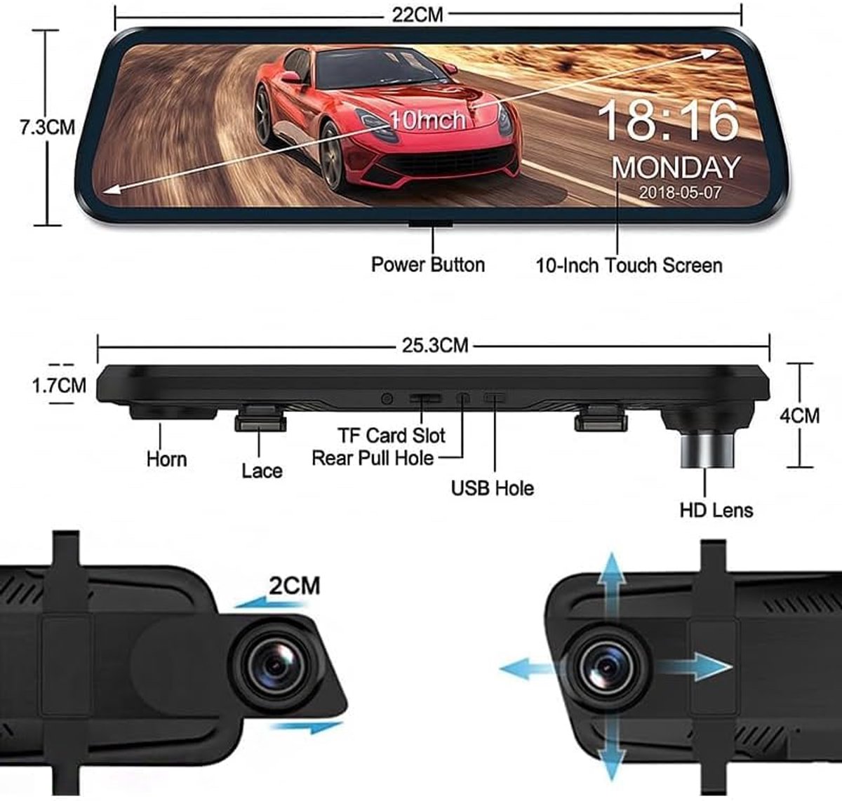 Spiegel Dashcam - Auto Camera - Veilig Rijden - Streaming Media - 10 Inch - Zwart – foto 5