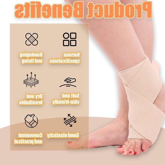 Set van 6 Elastische Compressiebandages met Metalen Clips voor Pols, Enkel en Knie - Ademend en Rekbaar Verband (5/7.5/10cm) — afbeelding 3