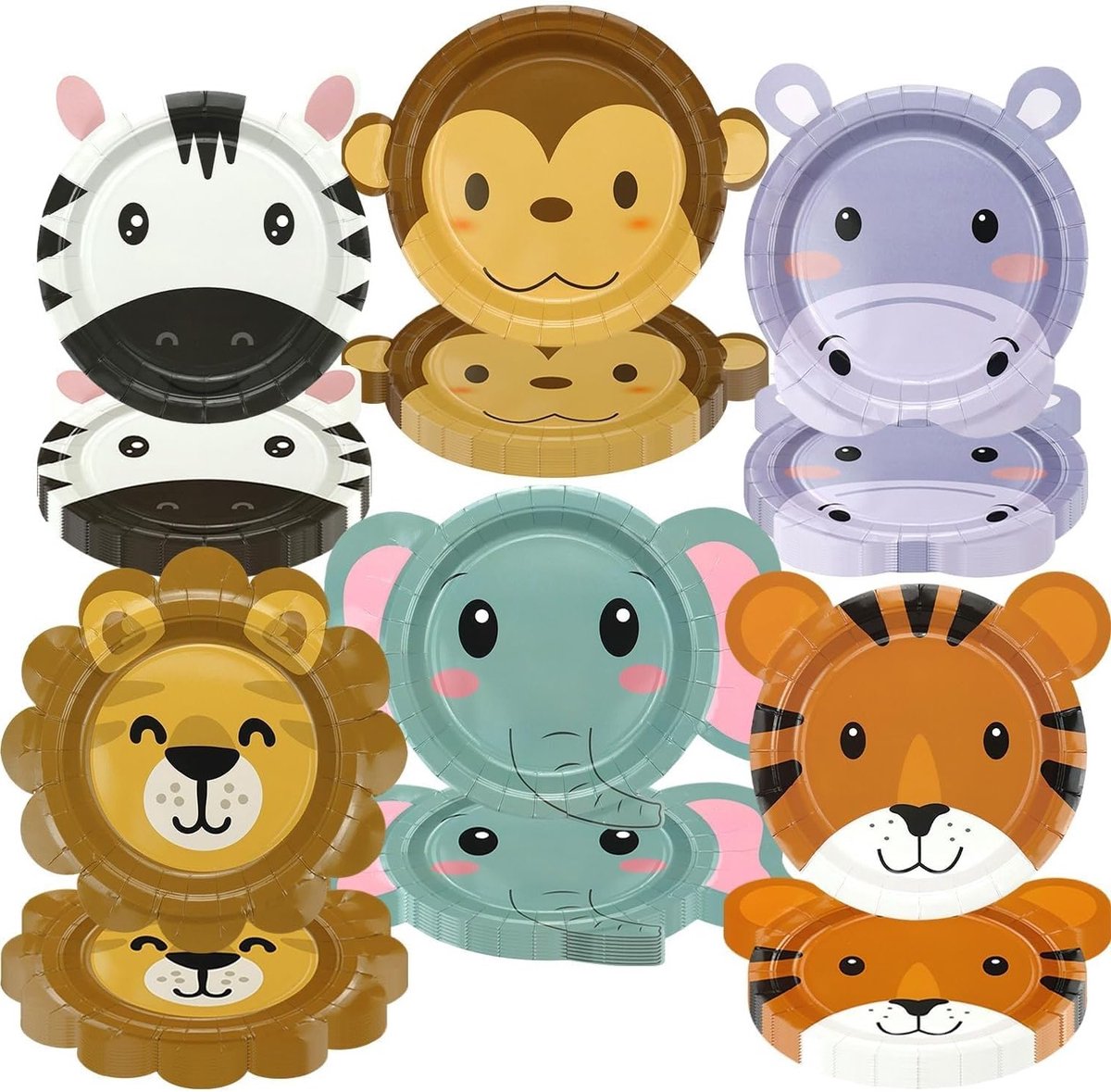 Papieren Borden met Jungle Dieren 60 Stuks - Safari Verjaardagsfeest Benodigdheden, Dierenvormige Borden voor Kinderen, Babyshower en Feestjes
