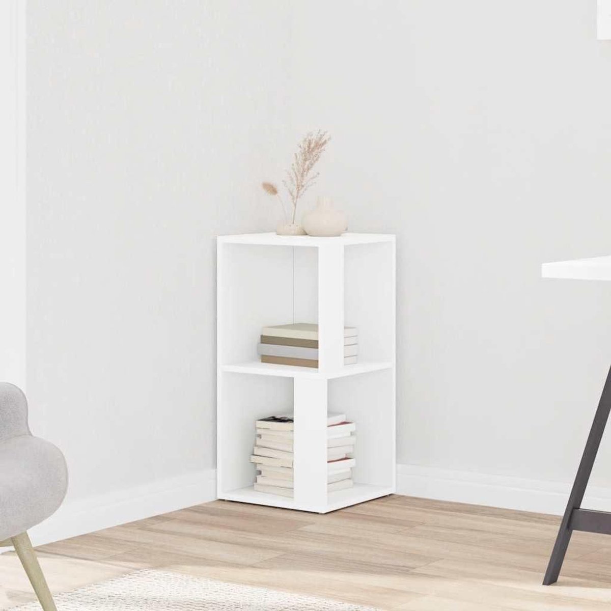 Hoekkast - Opbergkast Hoek - Woonkamer Organiseren - Rustieke Charme - 33 x 33 x 67 cm - Wit