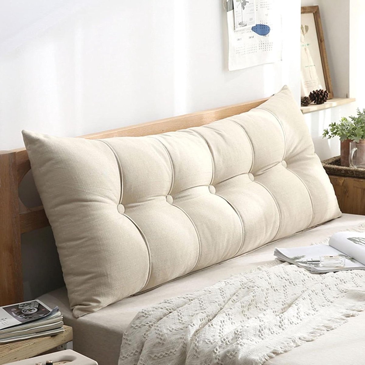Leeskussen - Rugsteun Kussen - Ontspannen Lezen - Afneembare Hoes - 80x60cm - Gebroken Wit
