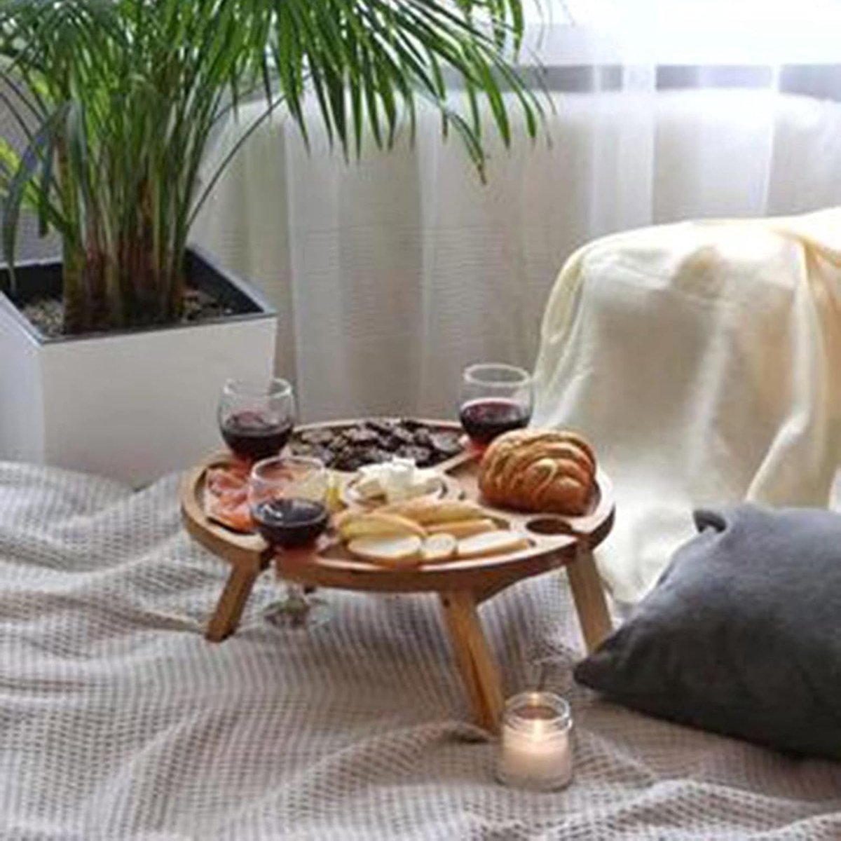 Opvouwbare Tafel - Houten Buitentafel - Picknicken en Kamperen - Met Wijnglas Houder - 30x16CM - Houtkleur — cadeau in Cadeau-ideeën - foto 5