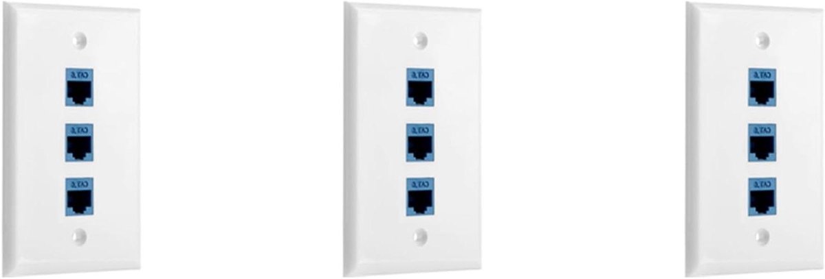 Ethernet Wandplaten - Netwerk Aansluitingen - Netwerk Installatie - Drie Poorten - 3 Stuks - Wit