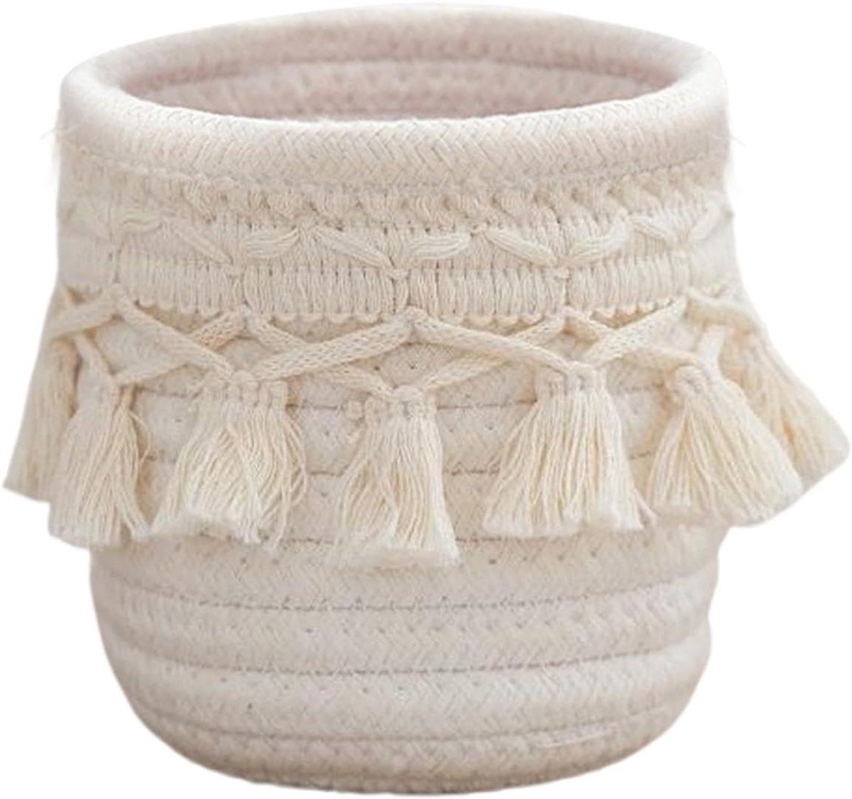 Opbergkoffer - Houder Mandje - Thuis Kantoor - Handgemaakt Katoen - 10x10cm - Wit