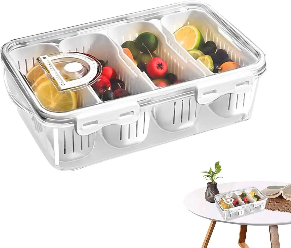 Voedselorganizer Koelkast - Opbergcontainer Fruitdoos - Keuken Opslag - Intelligente Geurcontrole - 33.9 x 17.7 x 9.1 cm - Transparant