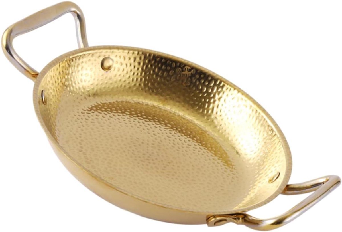 Kookpan met Oren - Paellapan Wok - Hete Pot Koken - Dubbele Handgrepen - 20 cm Diameter - Goudkleurig