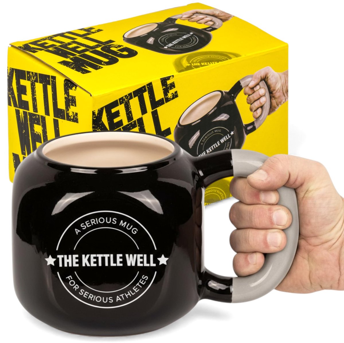 Innovra - Dailygoods - Dailygoody - Koffiebeker - Koffiekopje - Uniek sportief design - Zwart-grijs - Kettlebell stijl - Perfect voor thuis of op kantoor - 650 ml