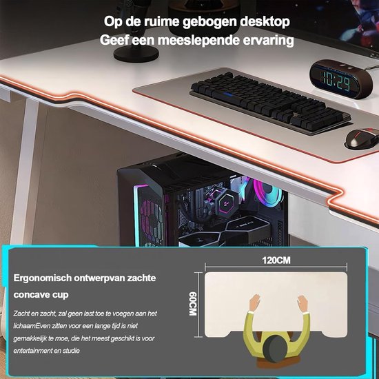 Gaming Bureau - Computer Tafel - Thuiswerken Studeren - Robuuste Constructie - 120x60cm - Wit — afbeelding 3