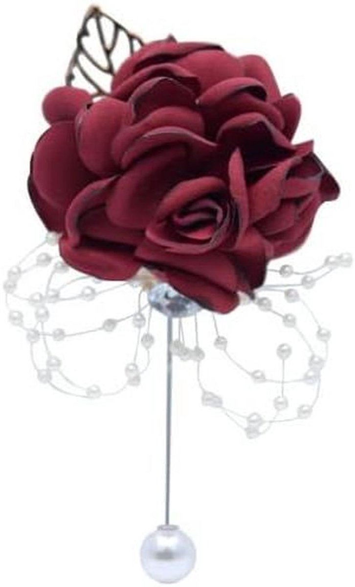 Pols Corsage Bruiloft - Bruidsmeisje Armband - Bruiloft Decoratie - Zijde Bloemen - 3 x 2 x 1 cm - Bordeaux