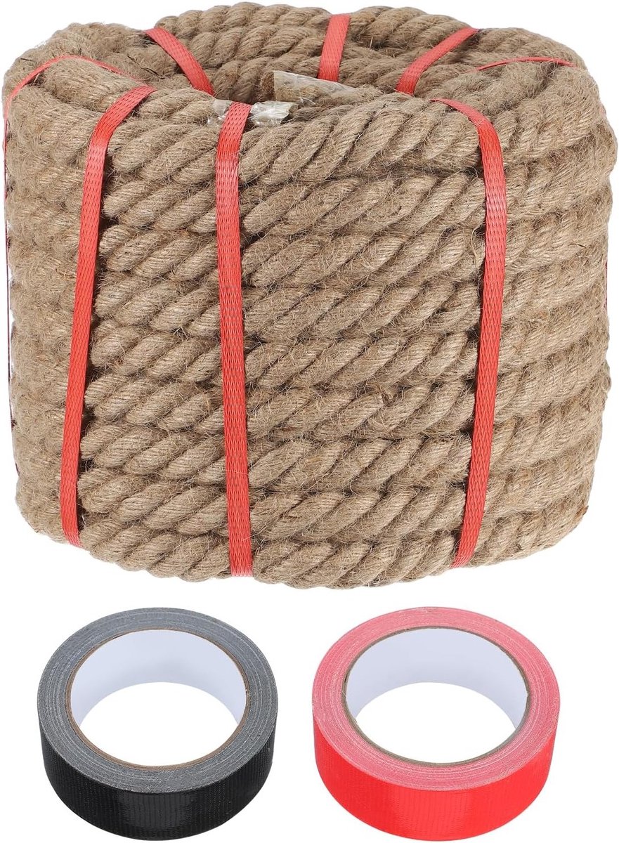 Dik jute touw van 2,5 cm x 20 m, natuurlijk gedraaid, ideaal voor knutselen, tuinprojecten en schommels