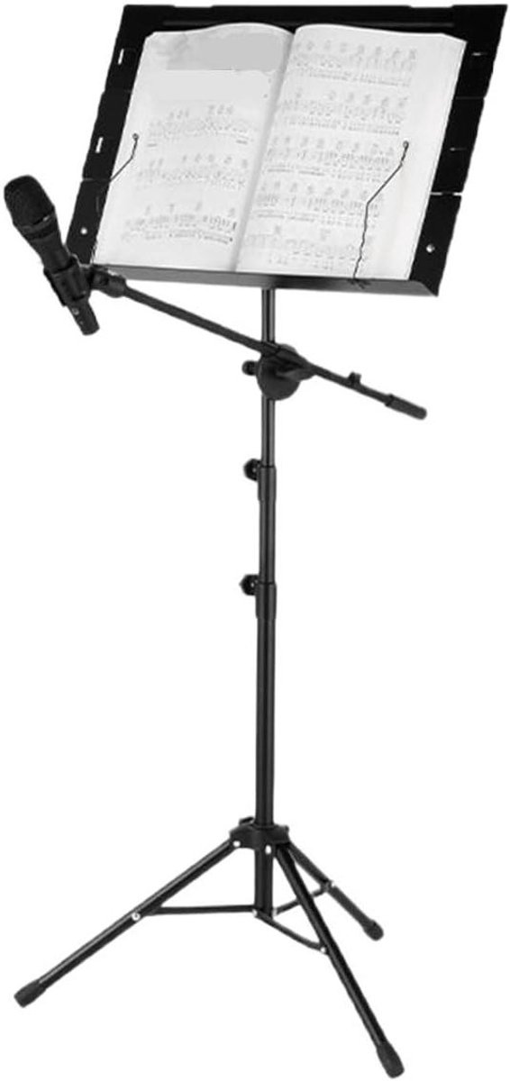 Muziekstandaard - Bladmuziekhouder - Muziek Oefenen - Met microfoonhouder - 82-157 cm - Zwart